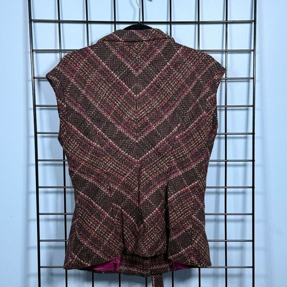 CAbi Tweed Plaid Cap‎ Sleeve Blazer Womens M Brown Wool Cottagecore Fall - Picture 2 of 9